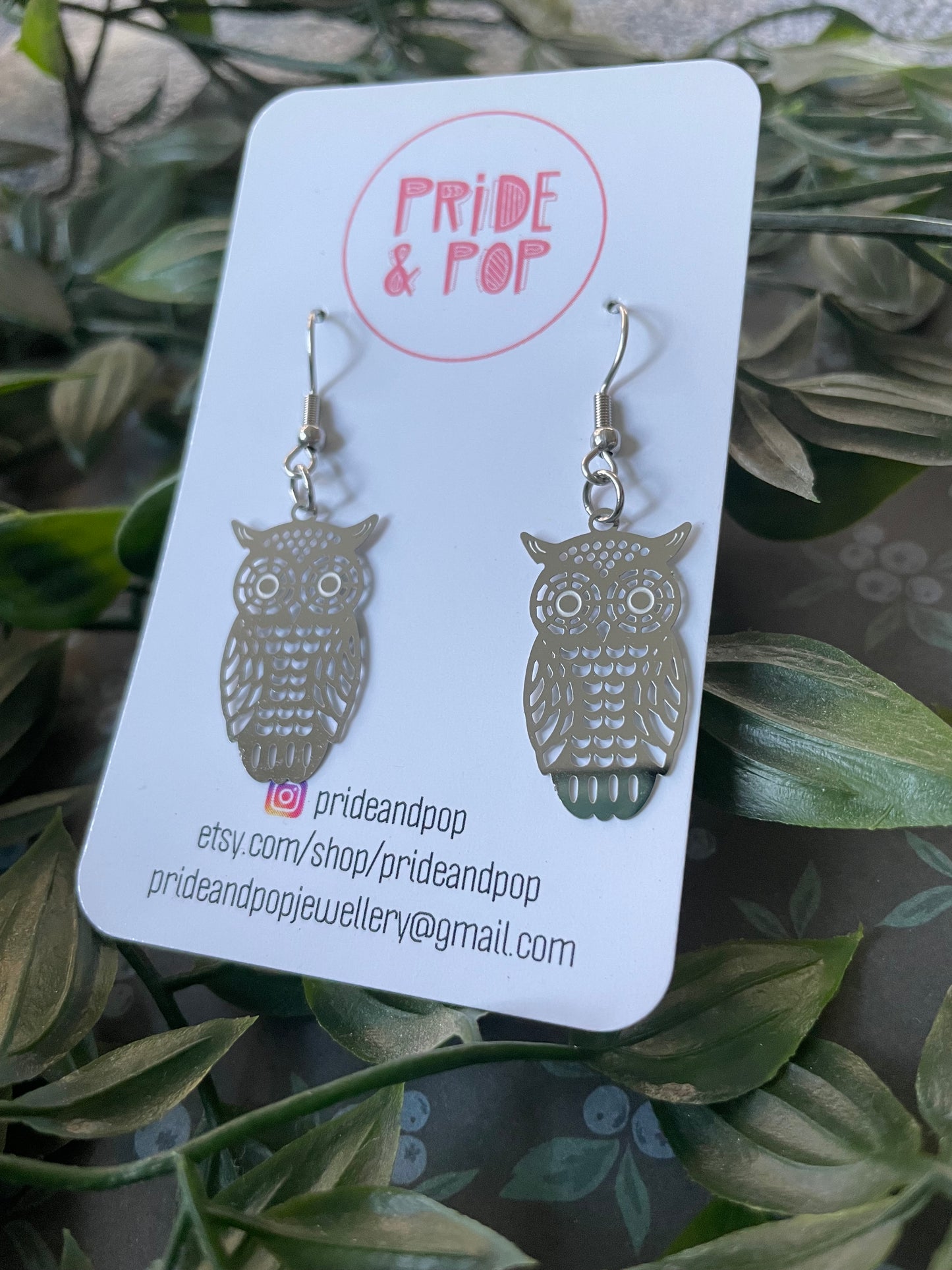 Stainless Steel Owl Dangles