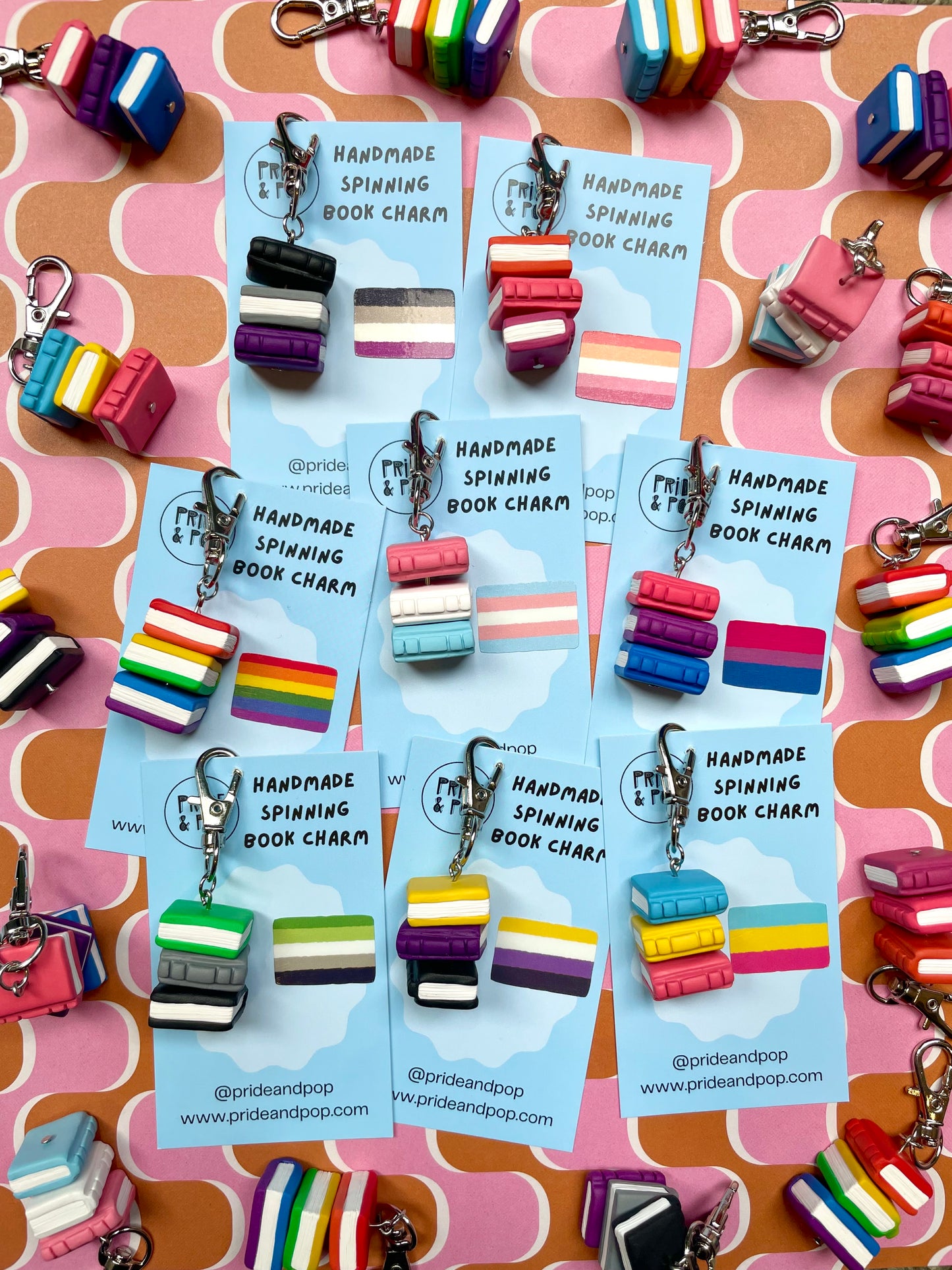 Pride Flag Spinning Book Charms