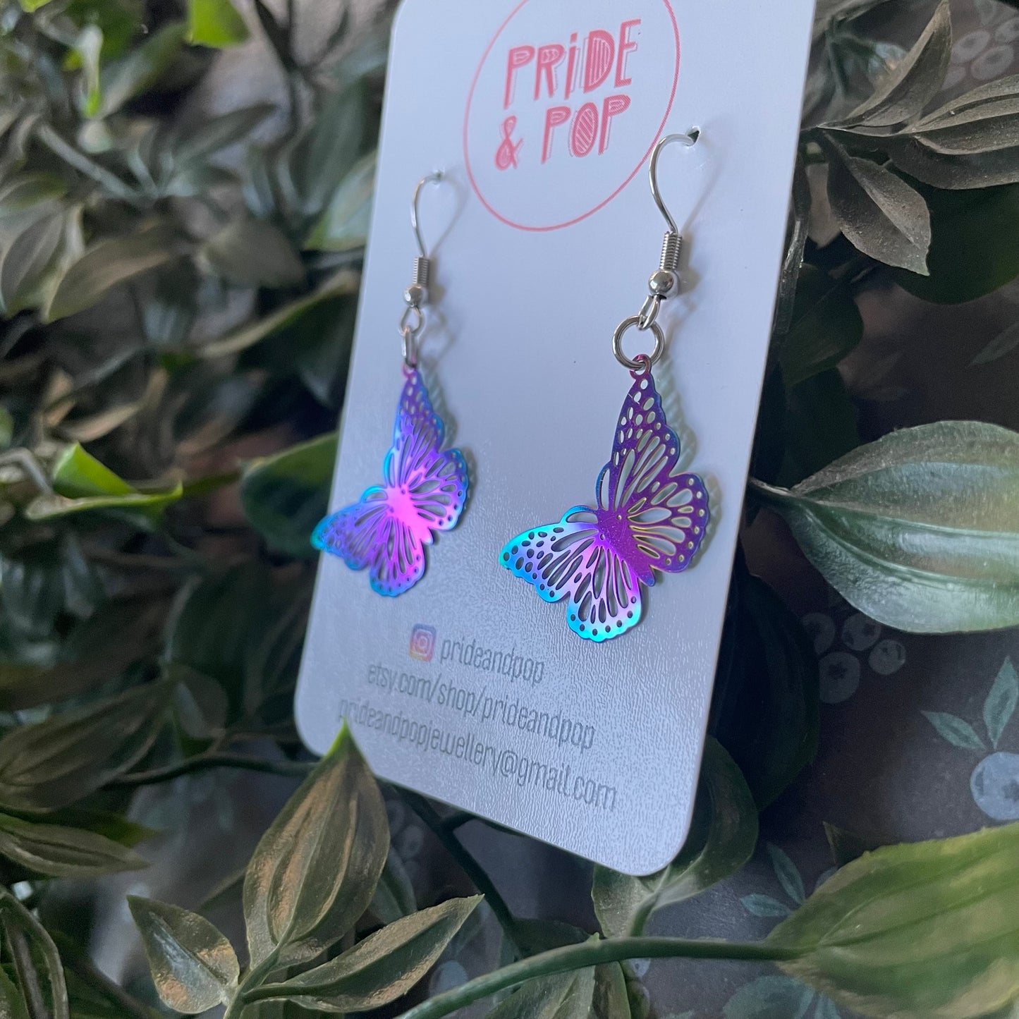 Rainbow Stainless Steel Butterfly Dangles