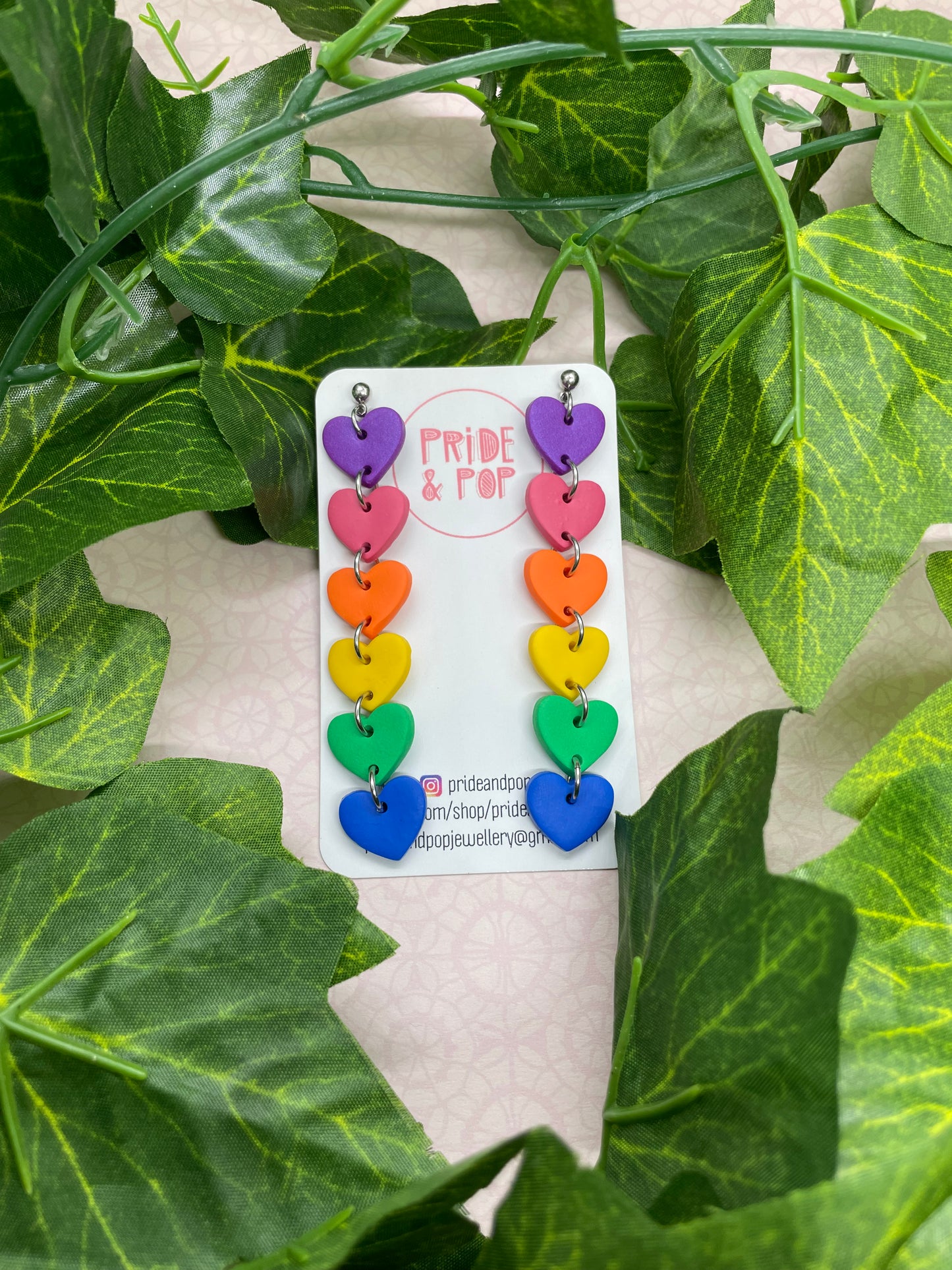 Long Rainbow Heart Dangles