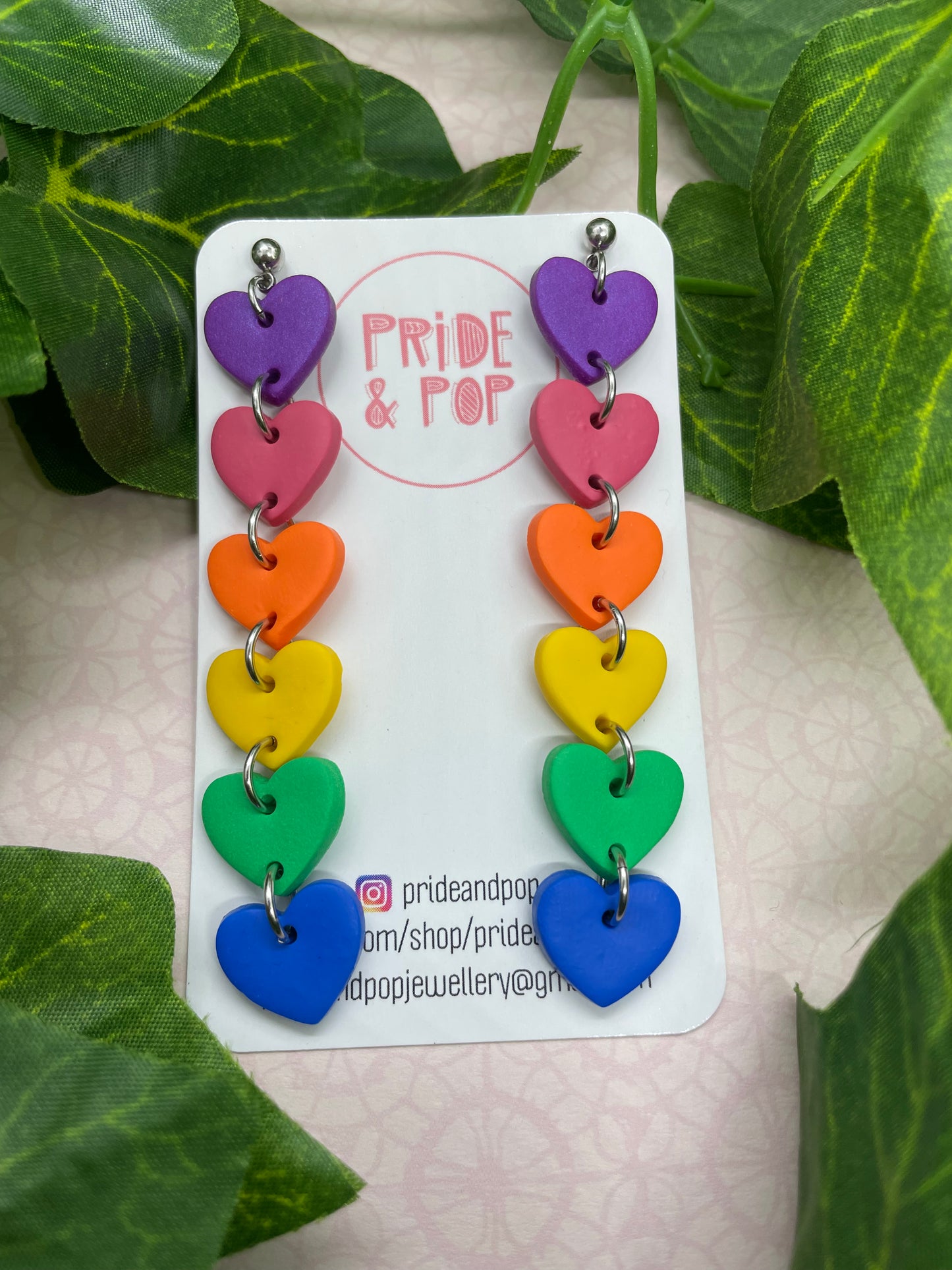 Long Rainbow Heart Dangles